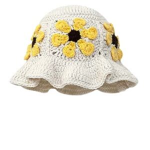 Crochet Hat Sunflower Design Chic Handmade with Yellow Floral Accents